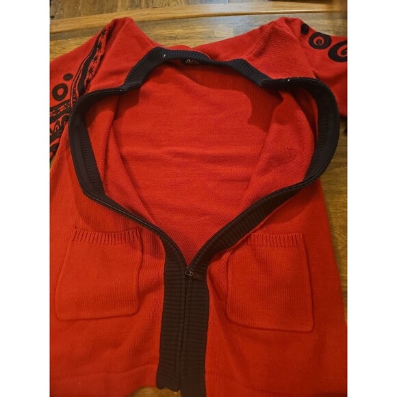 Bob Mackie Wearable Art Full Zip Long Thick Sweater Top Medium Red Black - Picture 8 of 8